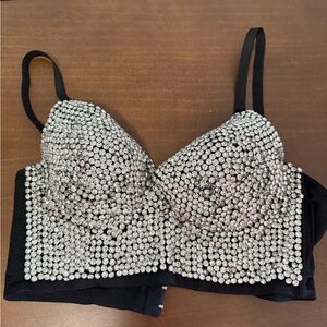 Black and Silver Embellished Bra Top